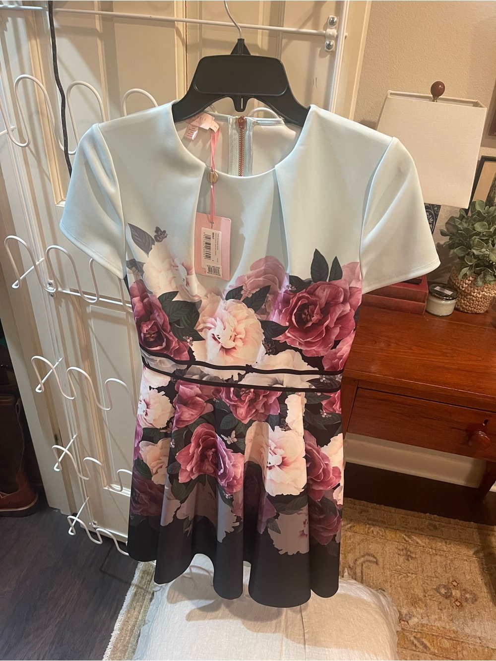 Ted baker Floral Fit-and-Flare Dress in Light Blue and Rose